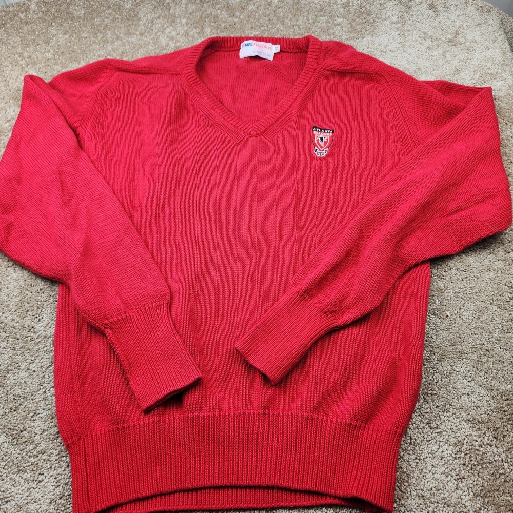 Vintage NFL Pro Shop Antigua Atlanta Falcons Red V-Neck Knit Sweater Mens Small